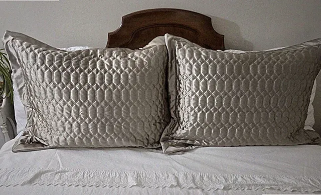 2 - J Queen New York Pillow Shams Standard Satinique Quilted Taupe Pair