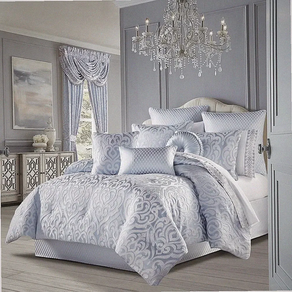 J Queen New York Liana Comforter Set KING Size, Very Pretty! (Powder Blue)