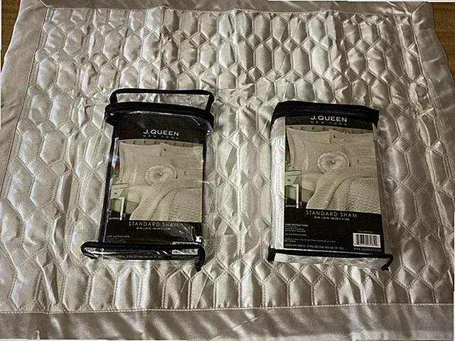J QUEEN NEW YORK Satinique European Pillow Sham Covers- 2 New Cream Color