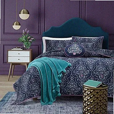 J. Queen New York Twin Kayani Indigo Reversible Coverlet 64 in x 90 in Boho NEW